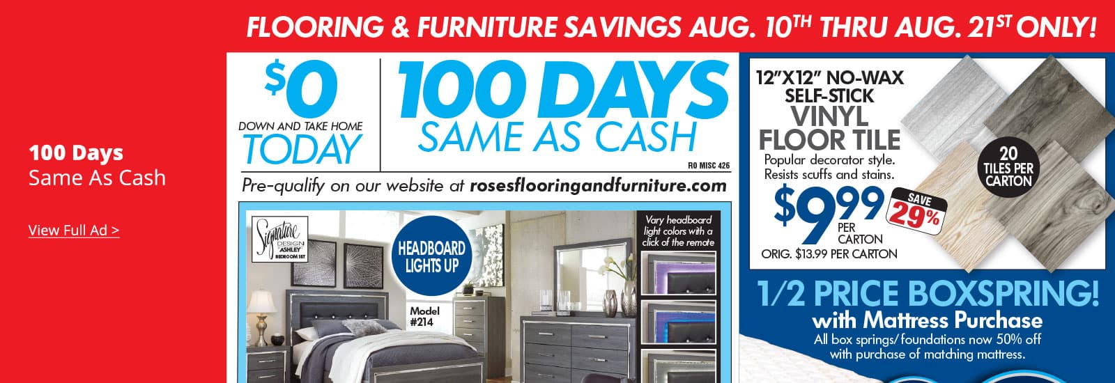 Flooring and Furniture Savings Aug. 10 - Aug. 21 Only! - View Our Ad