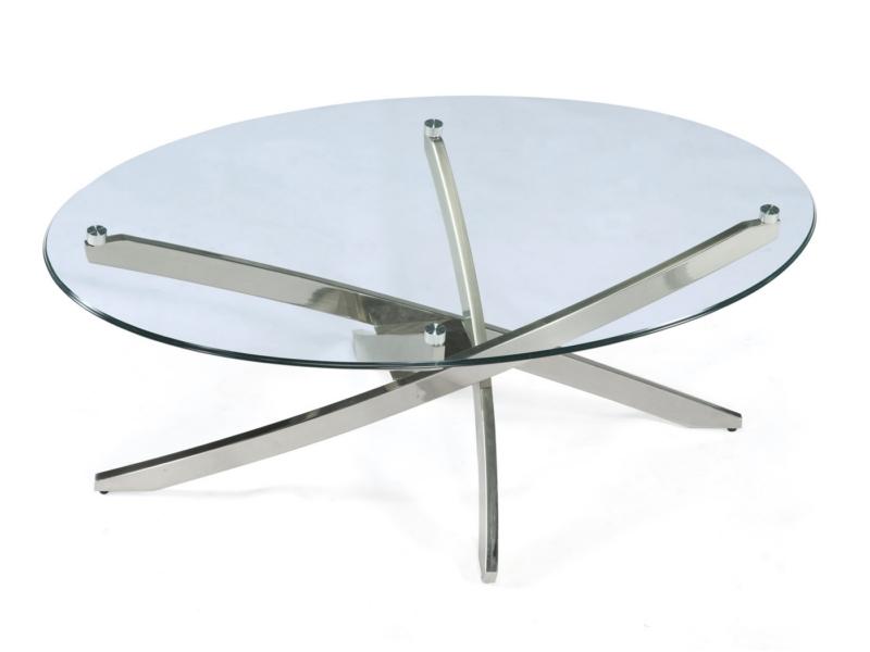 Zila Round Brushed Nickel Glass Cocktail Table,Brandywine Showcase