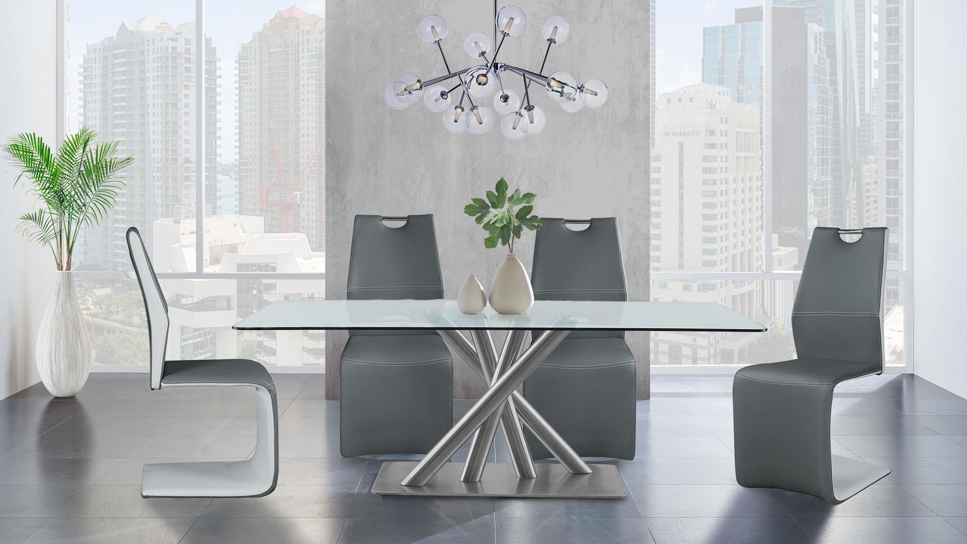 Chrome 71x32 Glass Table and 4 Grey chairs,Brandywine Showcase