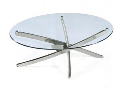 Zila Round Brushed Nickel Glass Cocktail Table