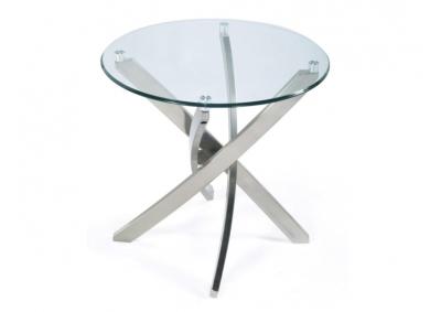 Zila Round Brushed Nickel Glass End Table