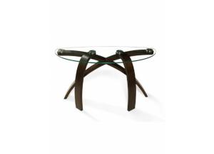 Tri bent Wood/Glass Half Moon Shape Sofa Table