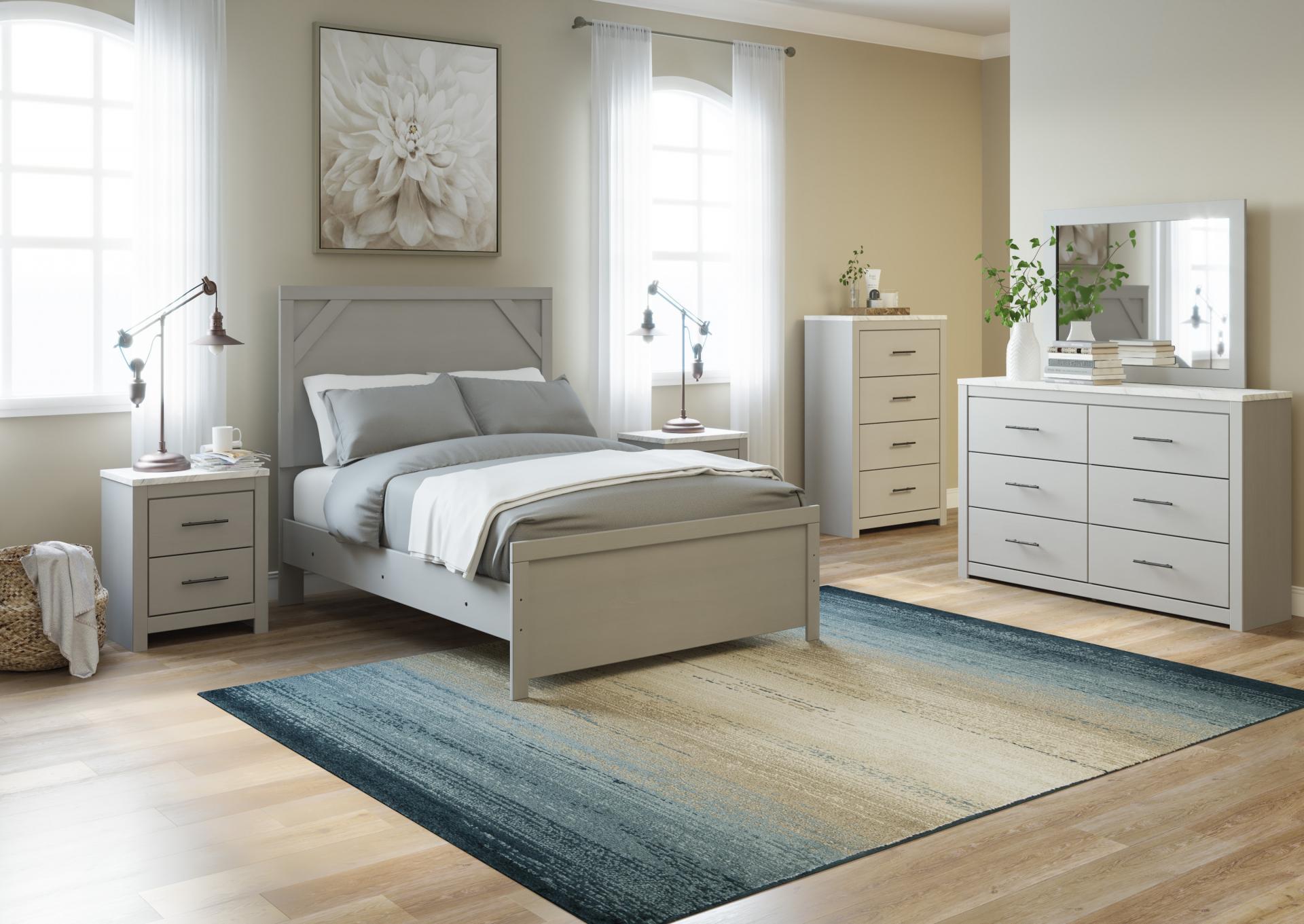 White, Black/Gray Cottenburg Queen Panel Bed w/ Dresser & Mirror,In-Store Product