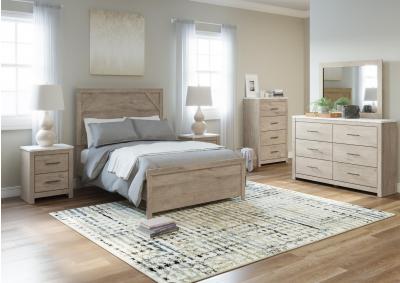 Brown/Beige Senniberg Queen Panel Bed w/ Chest, Nightstand, Dresser & Mirror