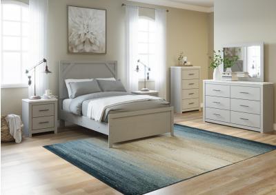 White, Black/Gray Cottenburg Queen Panel Bed w/ Chest, Nightstand, Dresser & Mirror