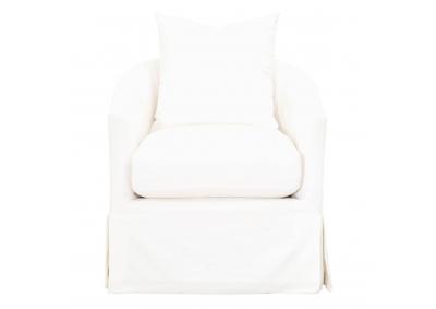 white slipcovered swivel chair