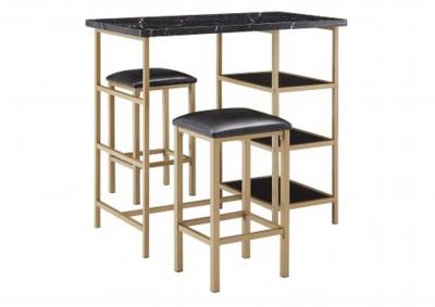 Image for Overflow Gold 3 Piece Counter Height Dining Set W/ Black Faux Marble Top