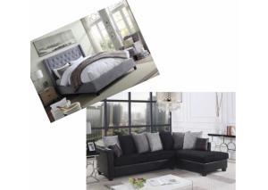 Image for Overflow Light Grey Upholstered Queen Bed & Black Sofa Chaise