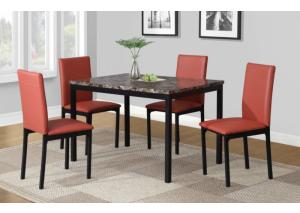 Image for Overflow Marble Top Dining Table W/ 4 Red Chairs