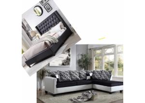 Image for Overflow Black Upholstered Queen Bed & White/Black Sofa Chaise