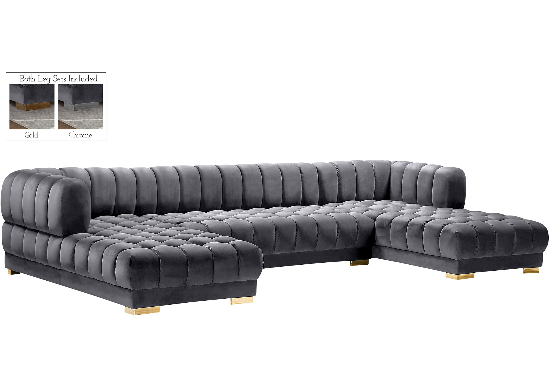 Royal Grey Velvet 3pc. Sectional (3 Boxes) Coco Furniture Galleries