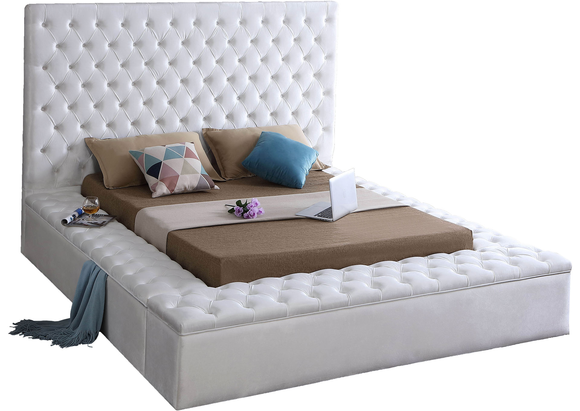 Claire White Velvet Full Bed (3 Boxes) Coco Furniture Galleries