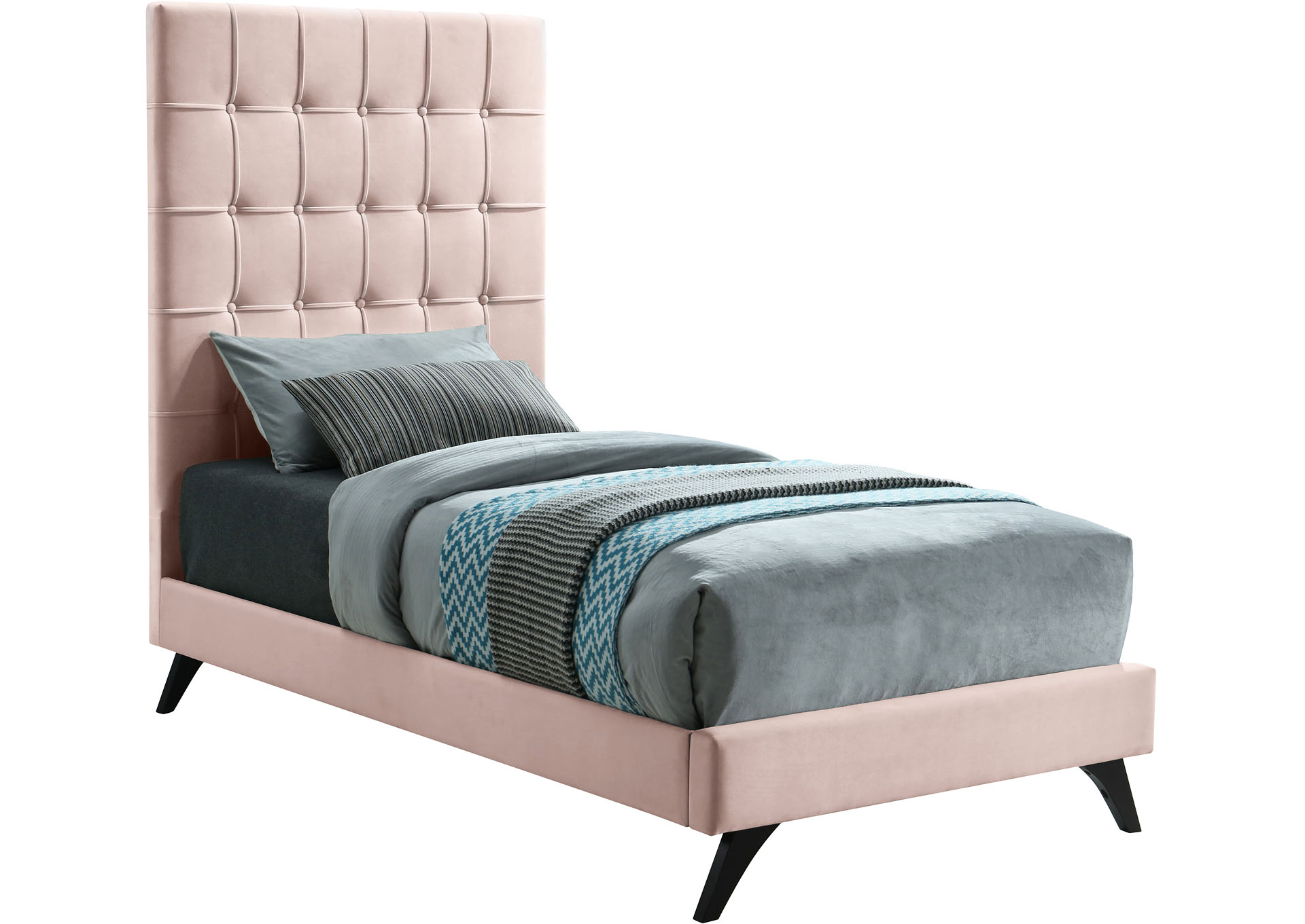 Ghost Pink Velvet Twin Bed,"Serafina" In-Store