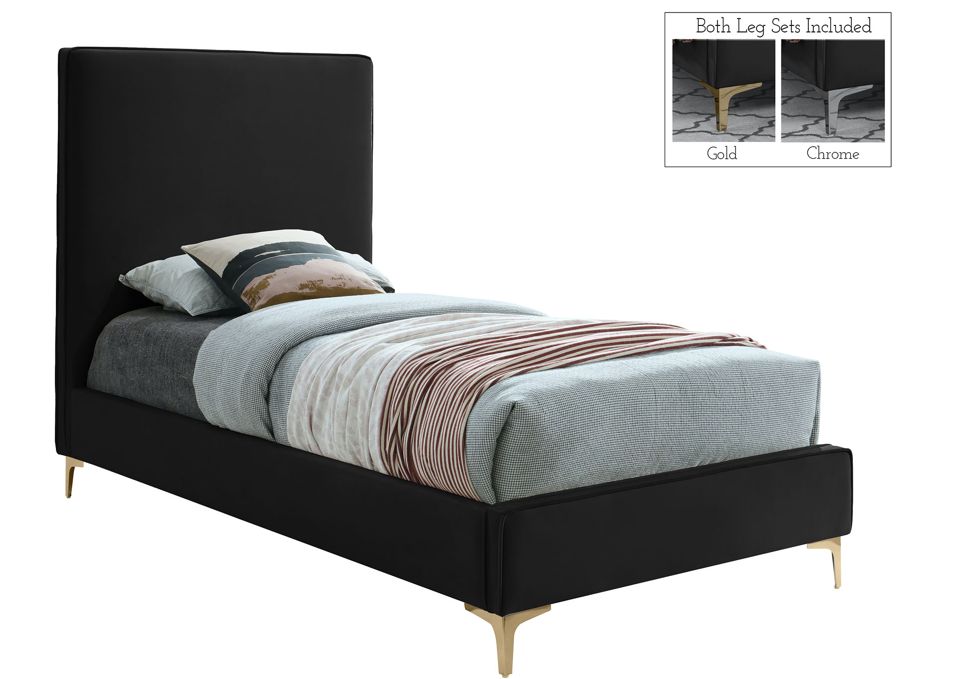 Vector Black Velvet Twin Bed,"Serafina" In-Store