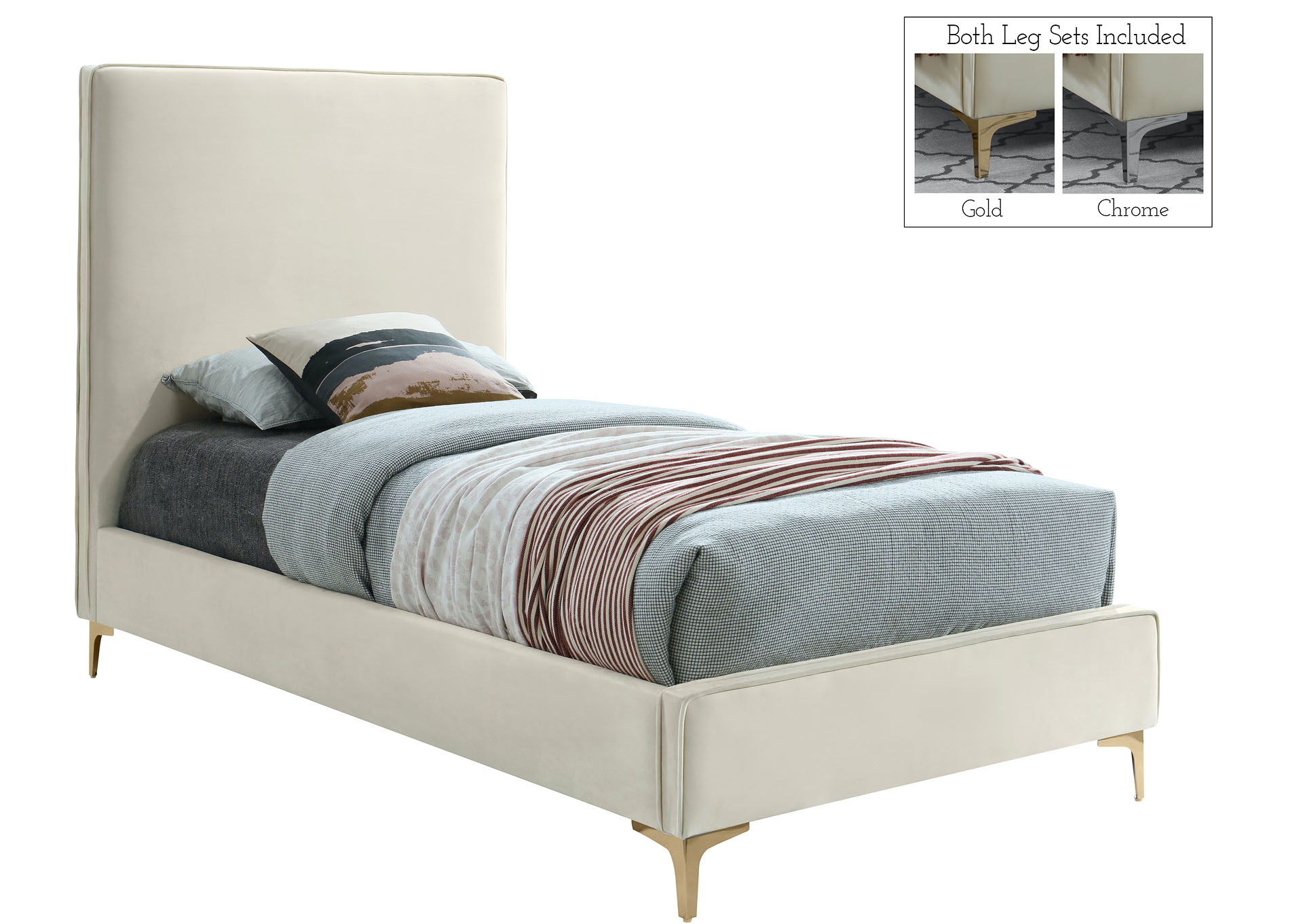 Vector Cream Velvet Twin Bed,"Serafina" In-Store