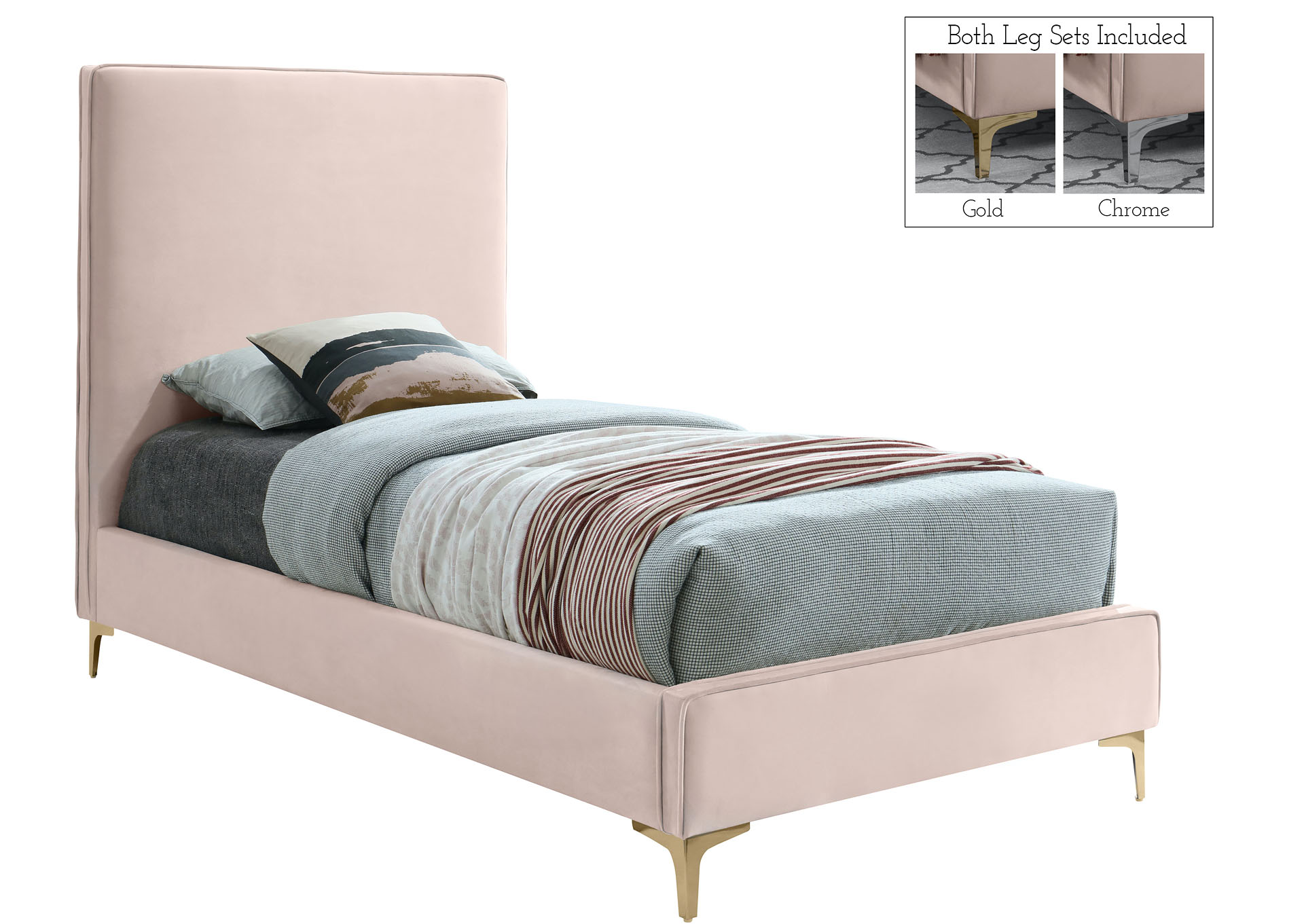 Vector Pink Velvet Twin Bed,"Serafina" In-Store