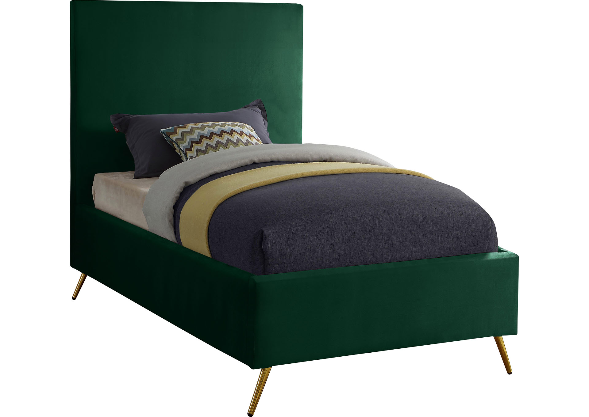 Phoenix Green Velvet Twin Bed,"Serafina" In-Store