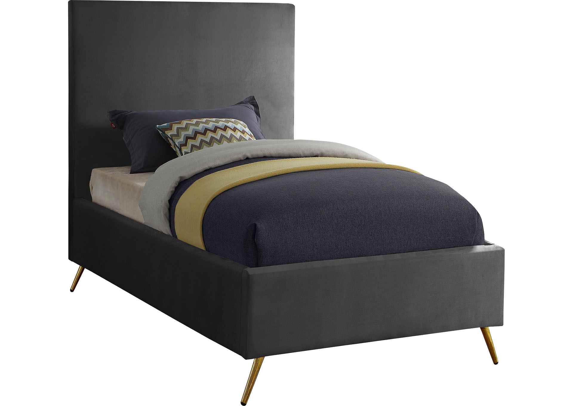 Phoenix Grey Velvet Twin Bed,"Serafina" In-Store