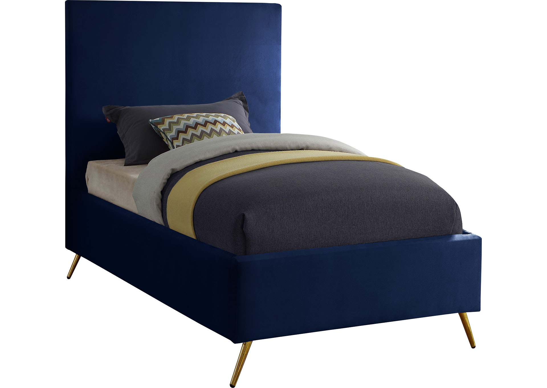 Phoenix Navy Velvet Twin Bed,"Serafina" In-Store