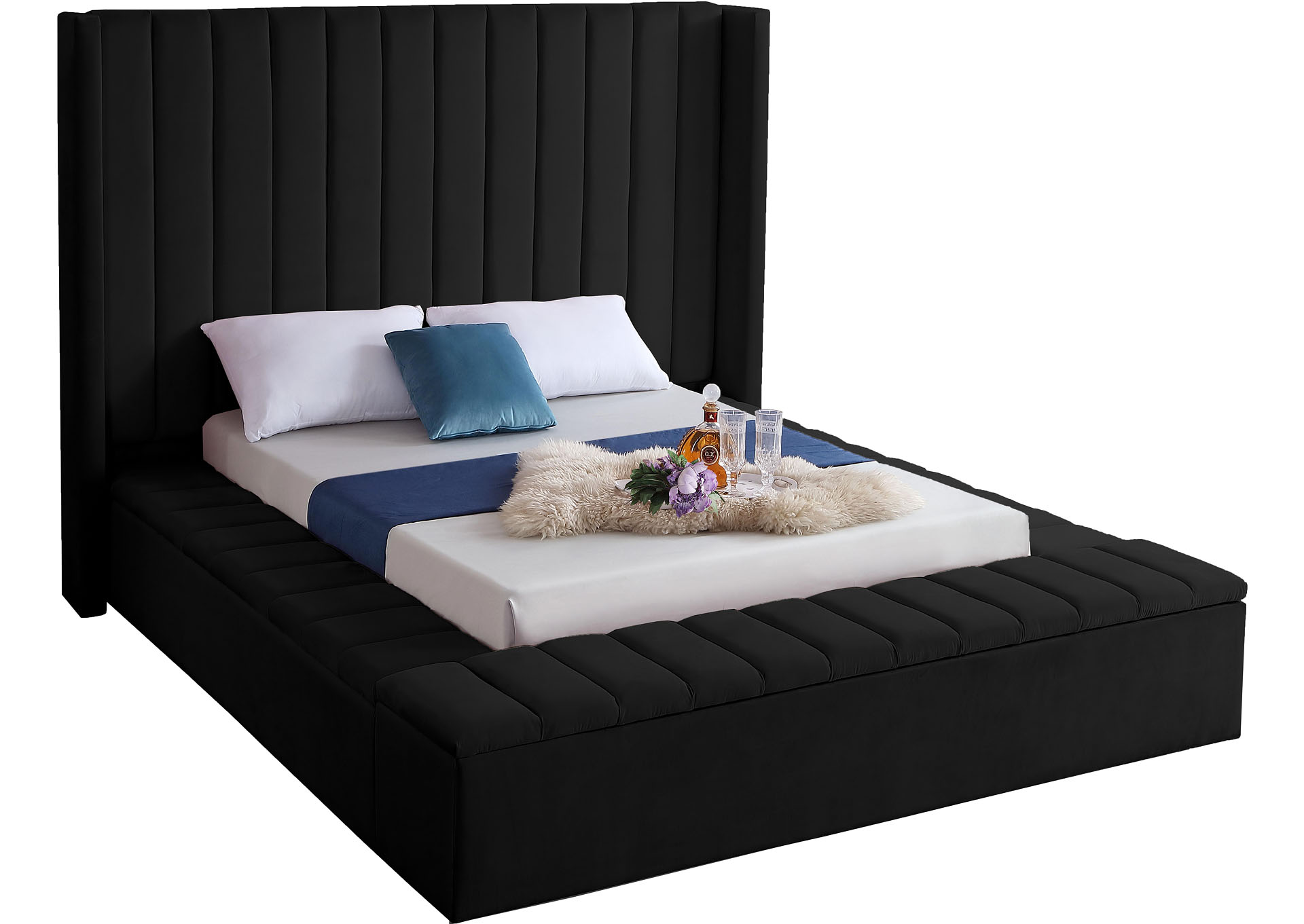 Elyse Black Velvet Queen Bed (3 Boxes) Coco Furniture Galleries