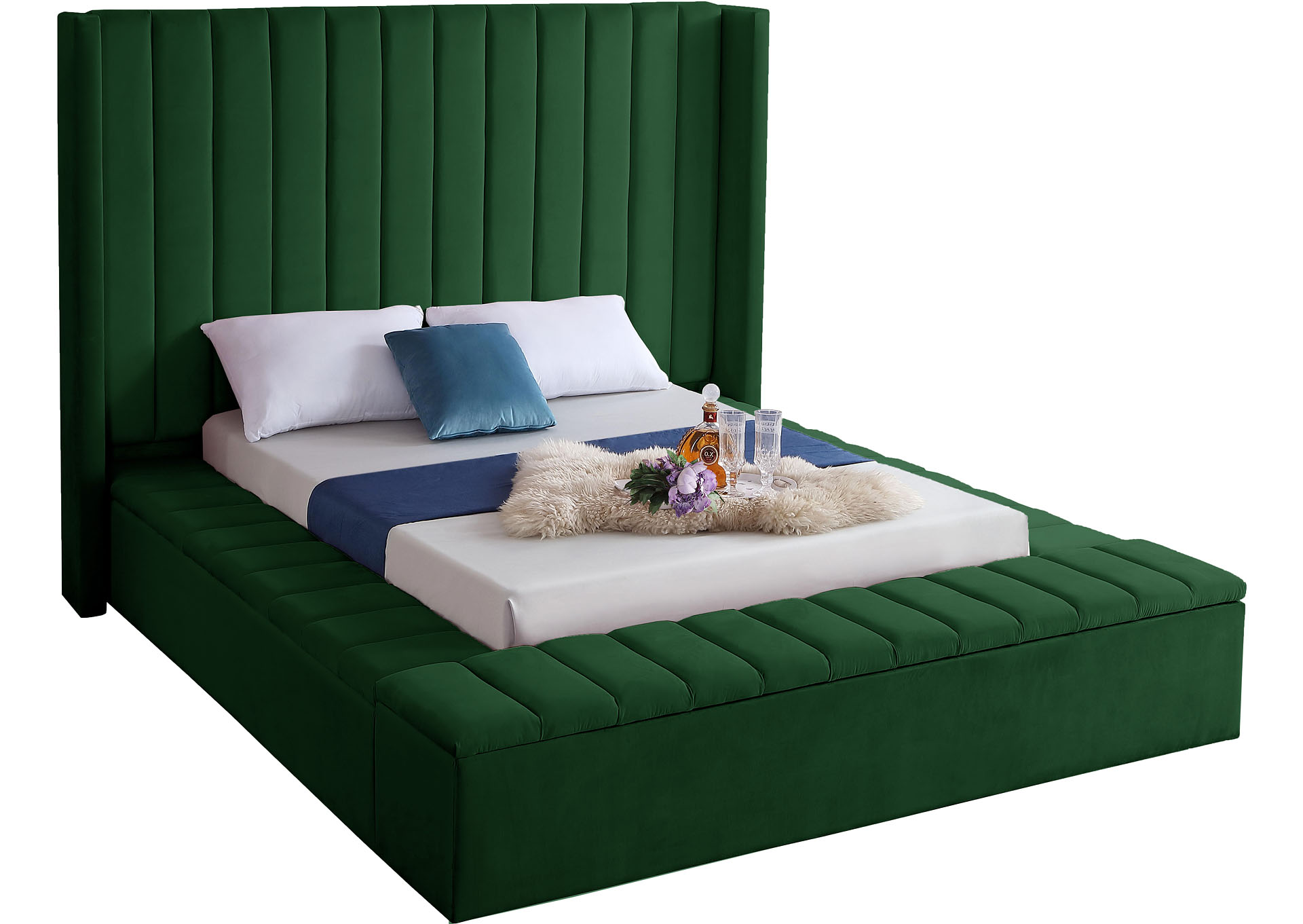 Elyse Green Velvet Queen Bed (3 Boxes) Coco Furniture Galleries