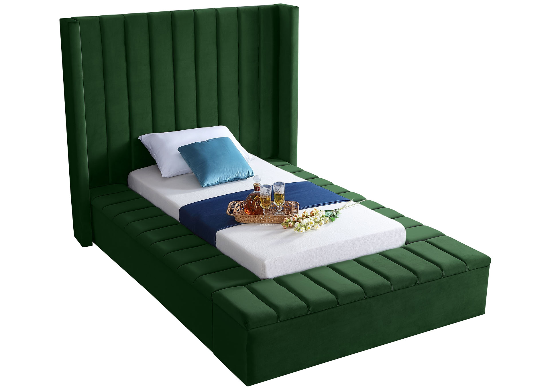 Elyse Green Velvet Twin Bed (3 Boxes) Coco Furniture Galleries