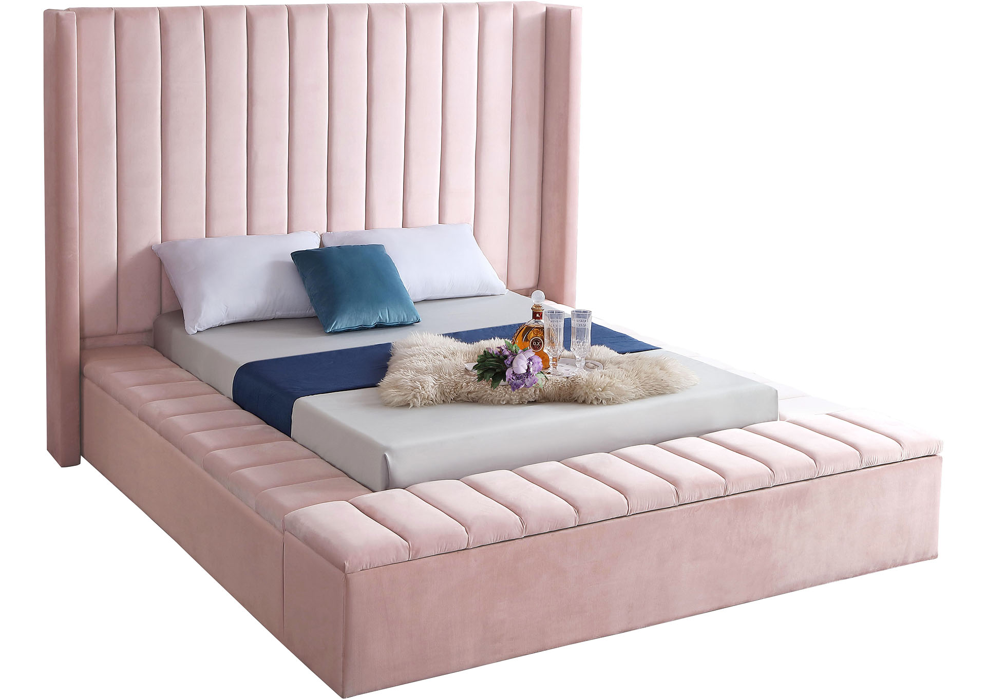 Elyse Pink Velvet Queen Bed (3 Boxes) Coco Furniture Galleries