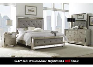 $2499 Bed, Dresser/Mirror, Night Stand & FREE CHEST