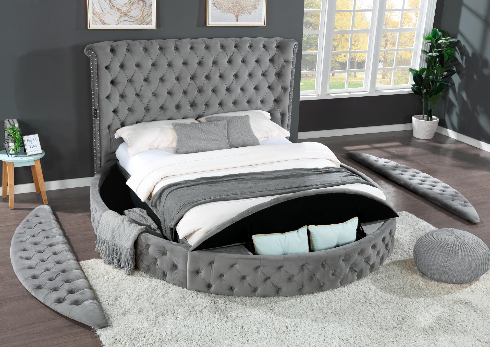 Gray Round King Bed with Speaker,Showroom Products