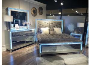 Queen LED Bed (HB/FB/Rails), Dresser & Mirror
