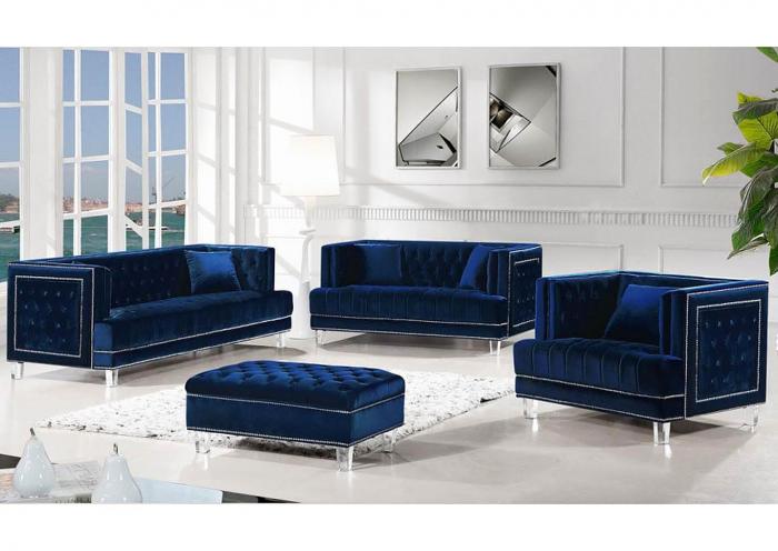 Lucas Blue Velvet 3 Piece Sofa Set Collection,Instore