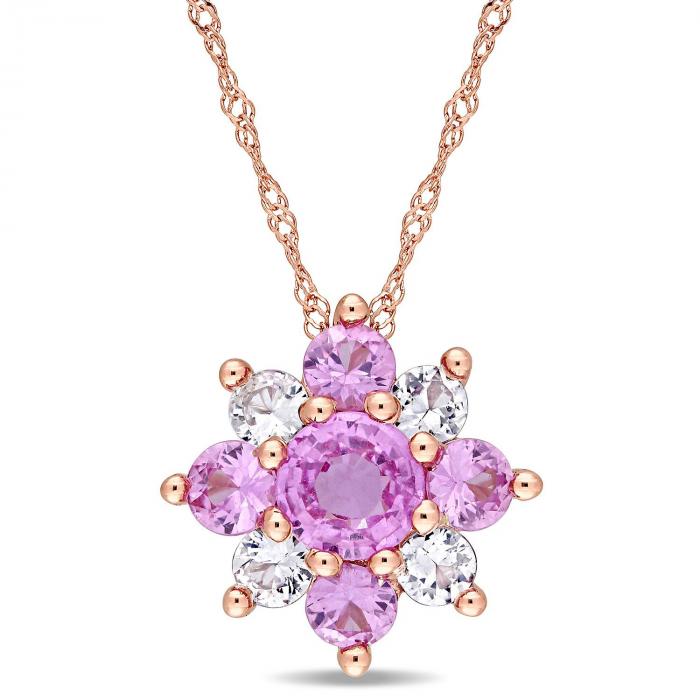 1.6 CT. T.W. Pink and White Sapphire Star Pendant in 14K Rose Gold,InStore Products