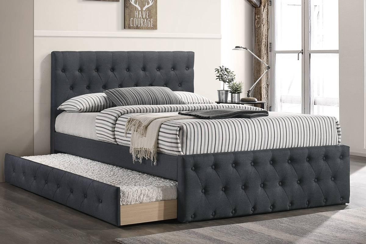 TWIN BED W/TRUNDLE-CHARCOAL BURLAP,InStore Products