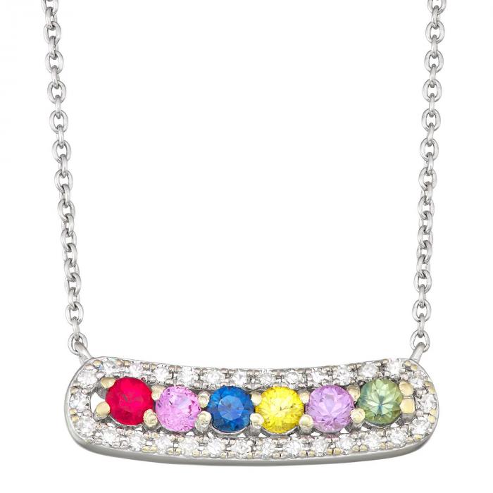 Rainbow Sapphire and Diamond Bar Necklace in 14k Gold,InStore Products