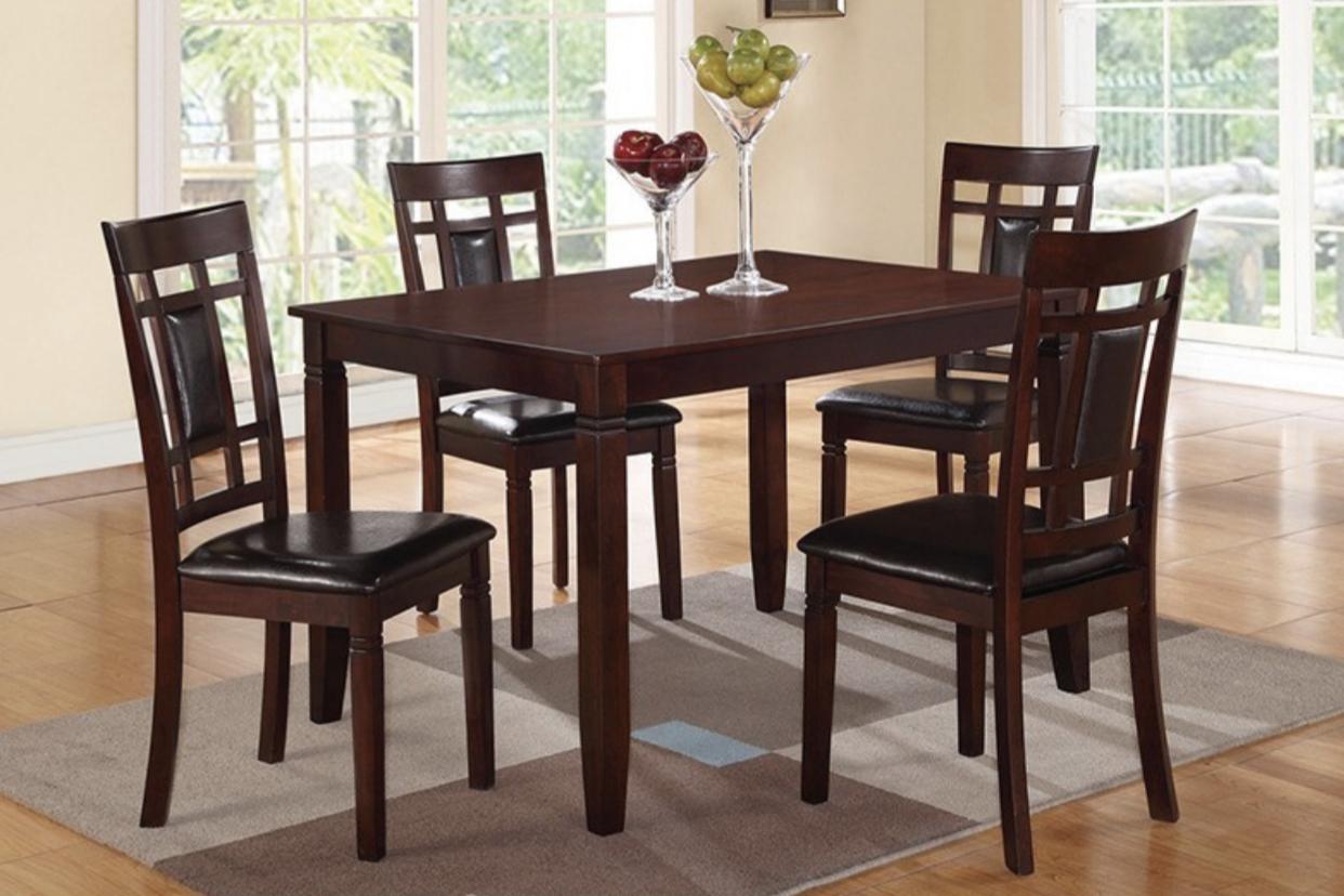 5PCS DINING TABLE SET WOODEN ESPRESSO,InStore Products