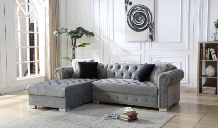 Perla Gray Velvet Sectional,InStore Products