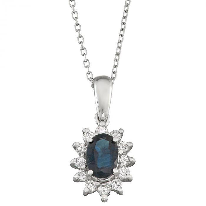Blue Sapphire and Diamond Pendant in 14k Gold,InStore Products
