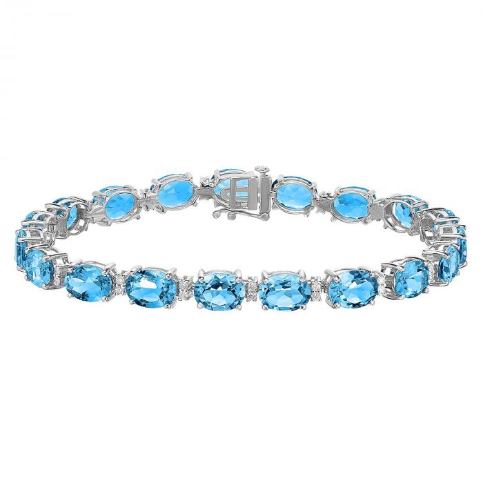 27 CT T.W. Oval Cut Blue Topaz and Diamond Bracelet in 14 Karat White Gold,InStore Products