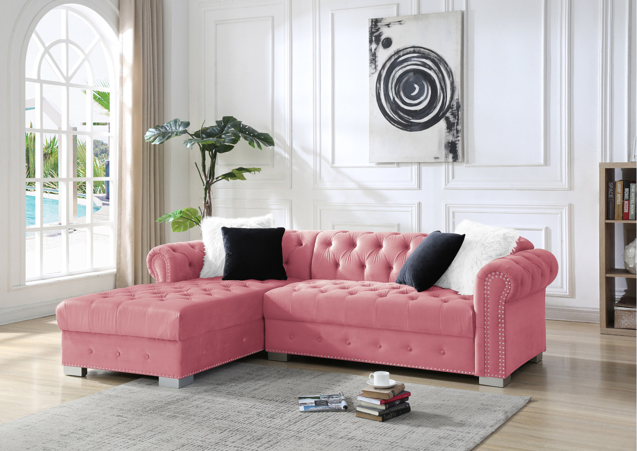 Perla Pink Velvet Sectional,InStore Products