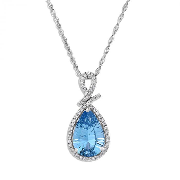 Concave Cut Blue Topaz and Diamond Pendant in 14K White Gold,InStore Products
