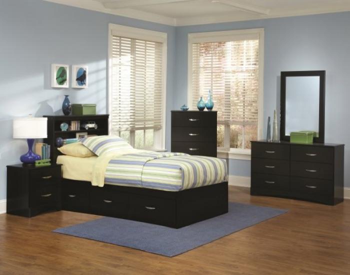 Captains Black Twin Bed 5PC Group Set (dresser,mirror,nightstand,& chest) ,InStore Products