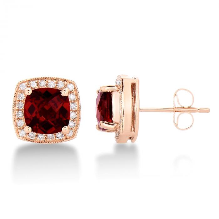 Cushion Shaped Garnet Earrings with Diamonds in 14K Rose Gold,InStore Products