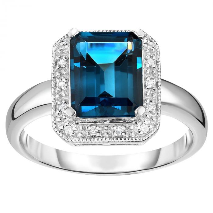 2.50 ct. London Blue Topaz & .08 ct. t.w. Diamond Ring 14K White Gold,InStore Products