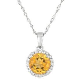 Round Citrine Pendant with Diamonds in 14K White Gold,InStore Products