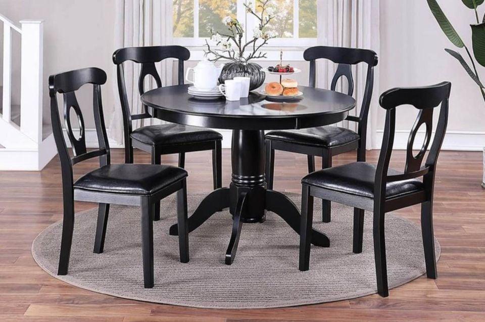 5PCS DINING SET (ROUNG TABLE+4 CHAIRS) BLACK,InStore Products