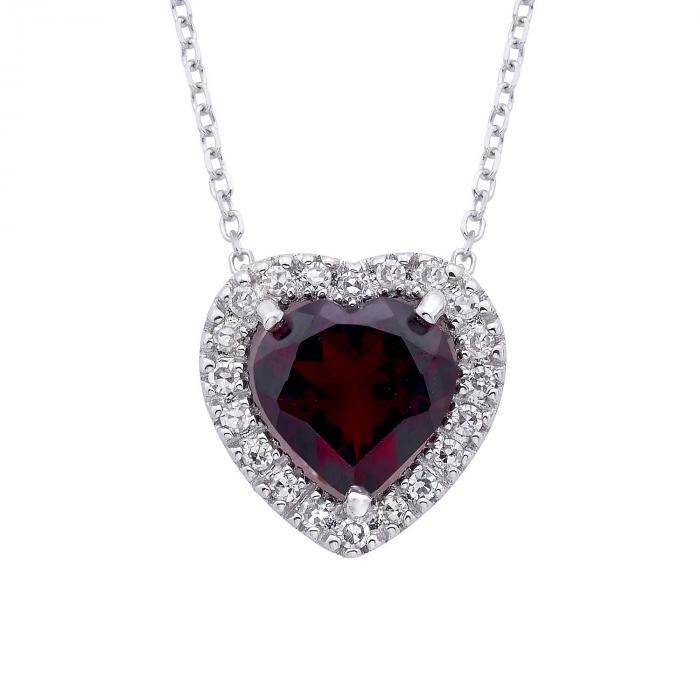 Heart-Shaped Garnet and Diamond Pendant in 14K White Gold,InStore Products