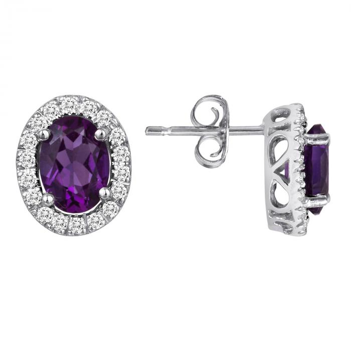 Oval Amethyst and White Topaz Earrings in 14K White Gold,InStore Products