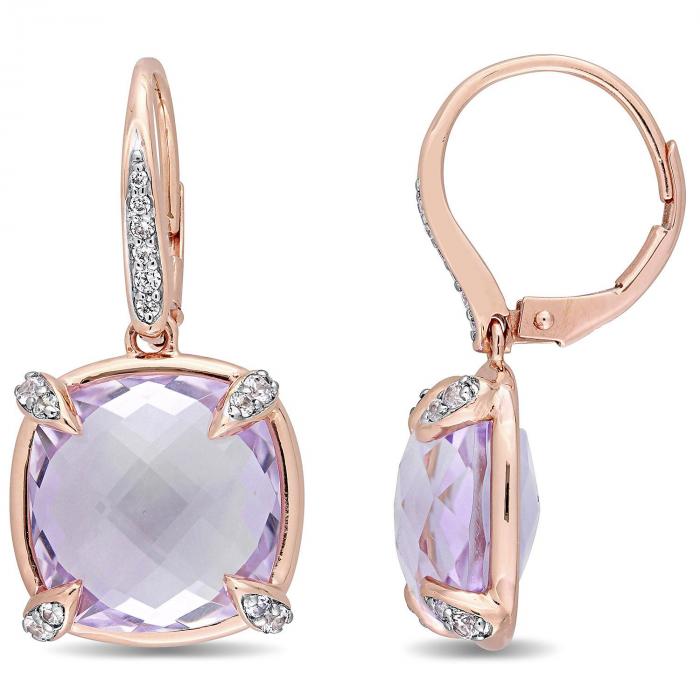15.7 CT. Rose de France and White Sapphire with Diamond-Accent Dangle Earrings in 14K Rose Gold,InStore Products