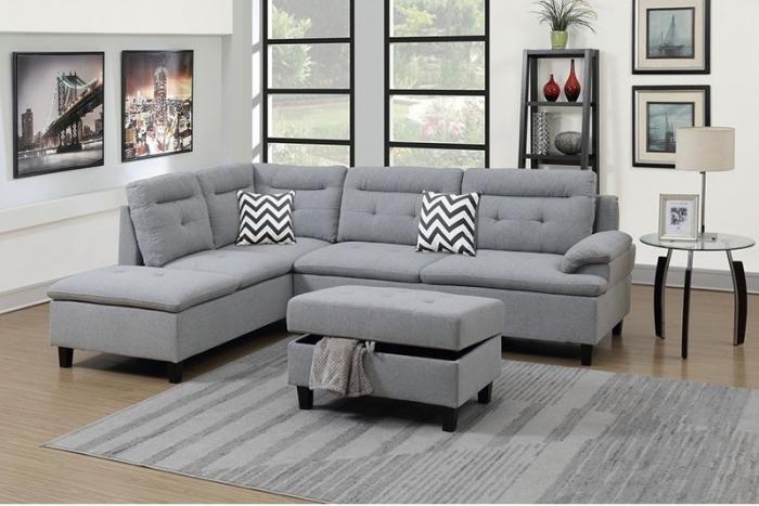 3pc Gray Sectional with ottoman,InStore Products