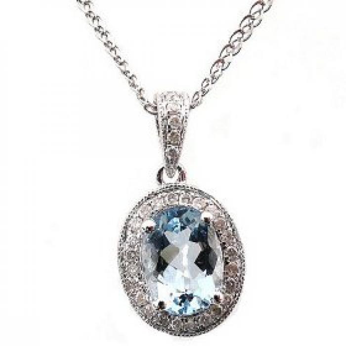 1.0 ct. Aquamarine & Diamond Pendant in 14K White Gold,InStore Products